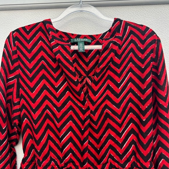 Lauren Ralph Lauren WOMENS Blouse M Chevron Red/black Dressy Going Out Top - Picture 4 of 14